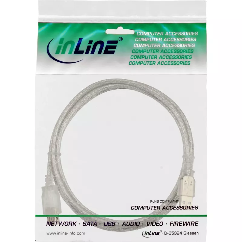 USB 2.0 predlžovací kábel Type-A M/F InLine 34650 0,5 m transparentná