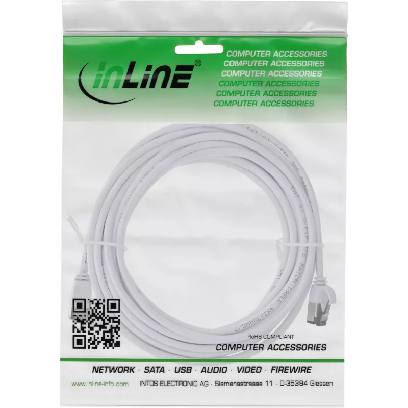 InLine patch kábel tenký, U/FTP, Cat.8.1, TPE bezhalogénový, biely 2 m