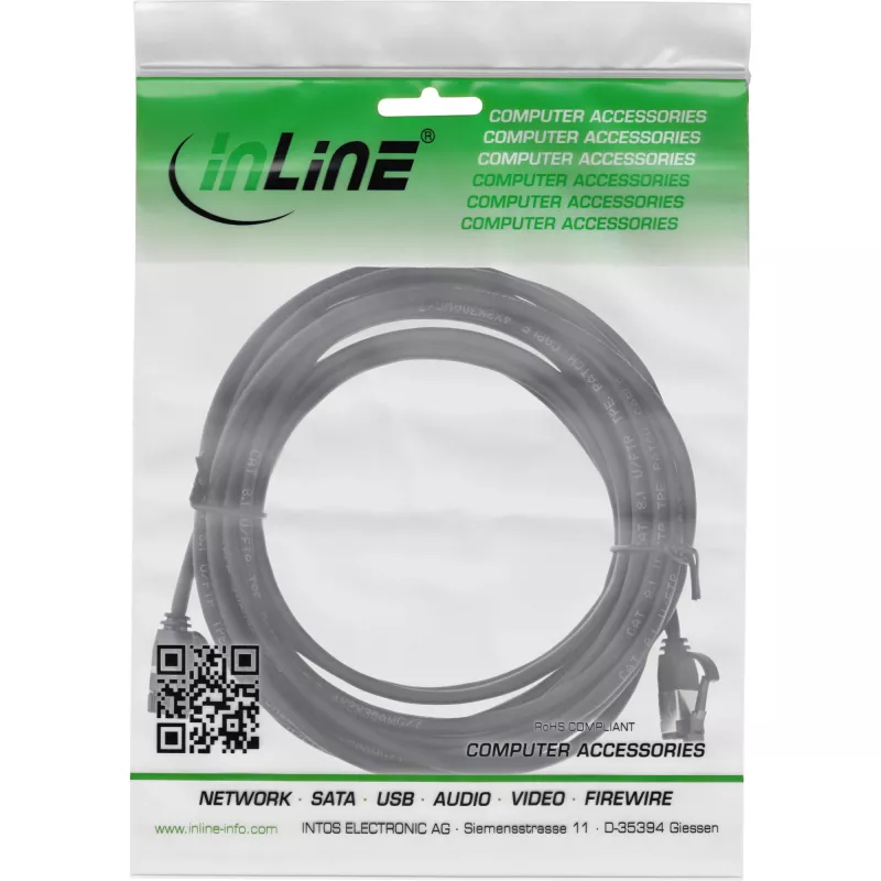 InLine patch kábel tenký, U/FTP, Cat.8.1, TPE bezhalogénový, čierny 10 m