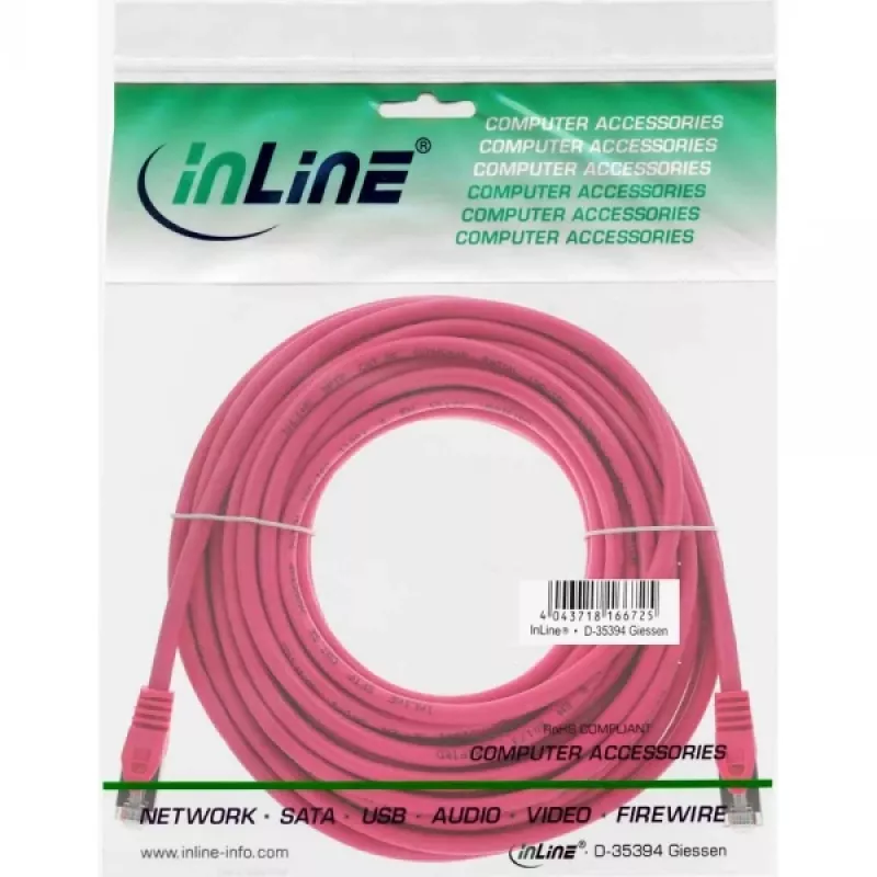 InLine patch kábel SF/UTP Cat.5e ružový 15m