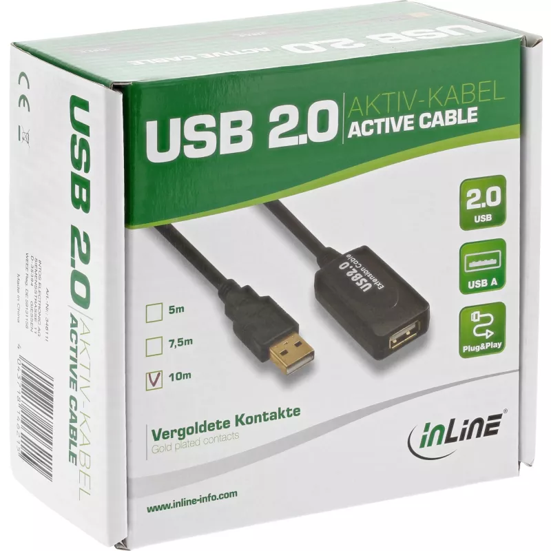 InLine USB 2.0 aktívny signálový zosilňovací kábel Type-A samec / A samica, 25 m