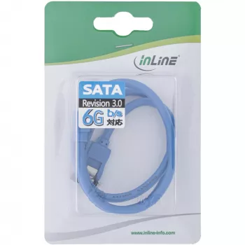 InLine SATA 6Gb/s okrúhly kábel modrý 90° zahnutý so zámkami 0,3 m