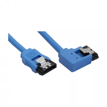 InLine SATA 6Gb/s okrúhly kábel modrý vľavo zahnutý 90° so zámkami 0,5 m