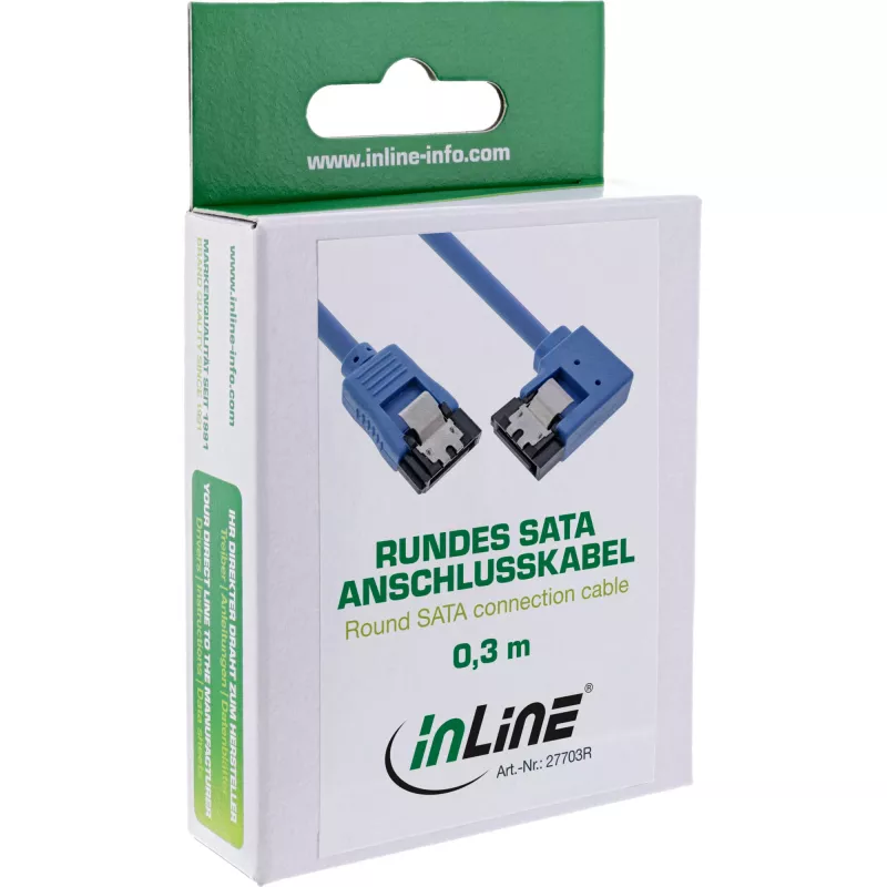 InLine SATA 6Gb/s okrúhly kábel, jednostranne 90° uhol, so zámkami, 0,3 m