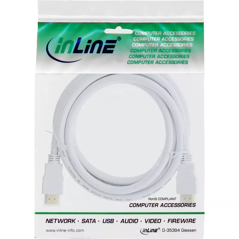 InLine High Speed HDMI kábel s Ethernetom, M/M, biely, zlaté kontakty, 3 m