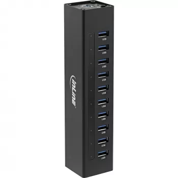 InLine USB 3.0 10 portový hub hliníkové puzdro s 4A napájacím zdrojom, čierny