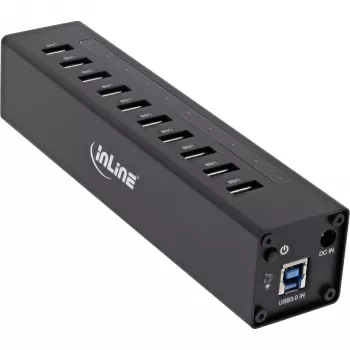 InLine USB 3.0 10 portový hub hliníkové puzdro s 4A napájacím zdrojom, čierny