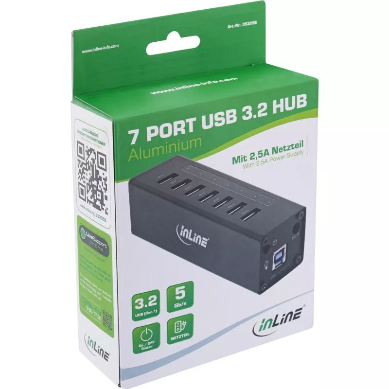 InLine USB 3.0 hub, 7 portov, hliníkové puzdro, s 2,5A napájacím zdrojom