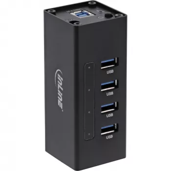 InLine USB 3.0 hub, 4 porty, hliníkové puzdro, s 2,5A napájacím zdrojom