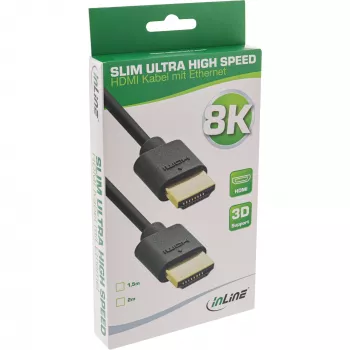 InLine Slim Ultra High Speed HDMI kábel M/M 8K4K pozlátený čierny 1,5 m