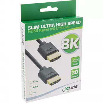 InLine Slim Ultra High Speed HDMI kábel M/M 8K4K pozlátený čierny 0,5m