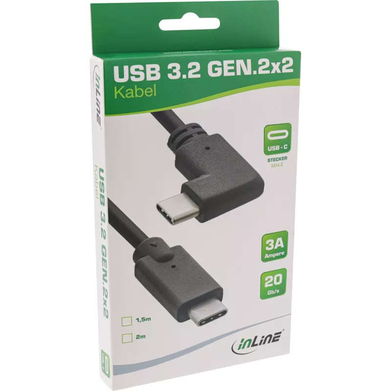 InLine USB 3.2 Gen.2 kábel, USB-C konektor samec/samec zahnutý, čierny, 1,5 m