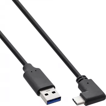 InLine USB 3.2 kábel, USB-C konektor samec zahnutý na USB-A konektor samec, čierny, 1,5 m