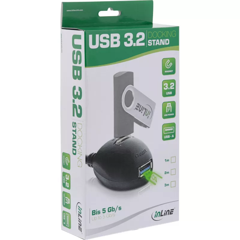 InLine USB 3.2 Gen.1 kábel USB Type-A M / A W + napájanie, so stojanom, čierny, 3m