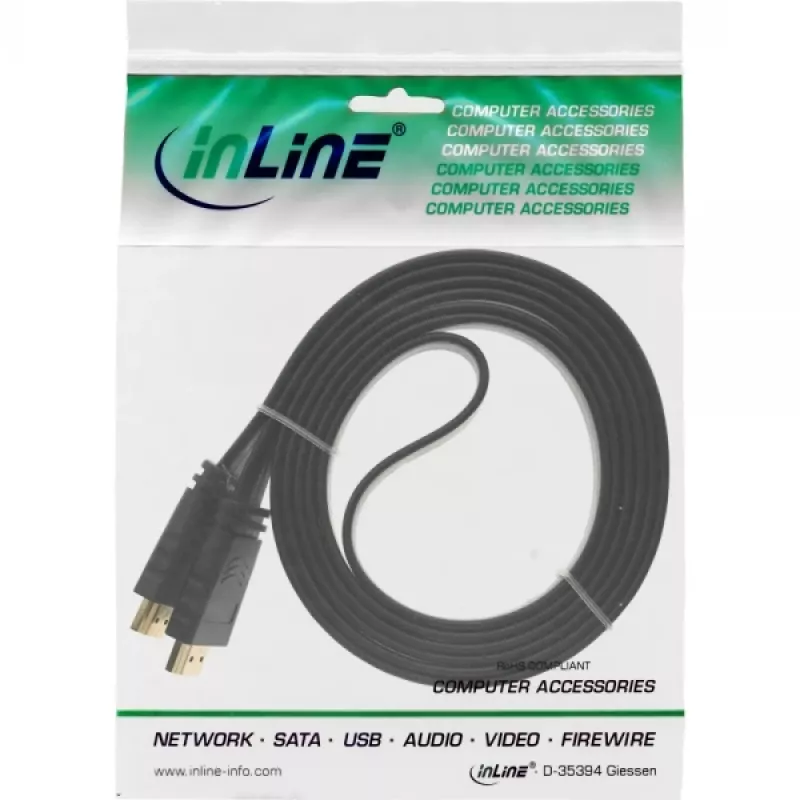 InLine HDMI plochý kábel High Speed kábel s Ethernetom pozlátený čierny 7,5 m