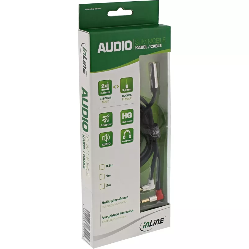 InLine tenký audio kábel pre letecké sedadlo 2x 3,5 mm konektor samec na 1x konektor samica, 0,15 m