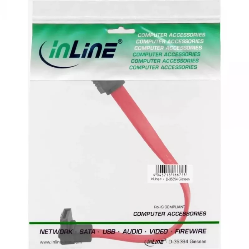 InLine SATA kábel pre 150/300/600 S-ATA pripojenia, zahnutý so západkami, 90°, 0,15 m