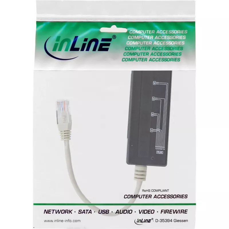 InLine 4-násobný telefónny port splitter, RJ45 konektor samec na 4x RJ45 konektor samica, 0,15 m