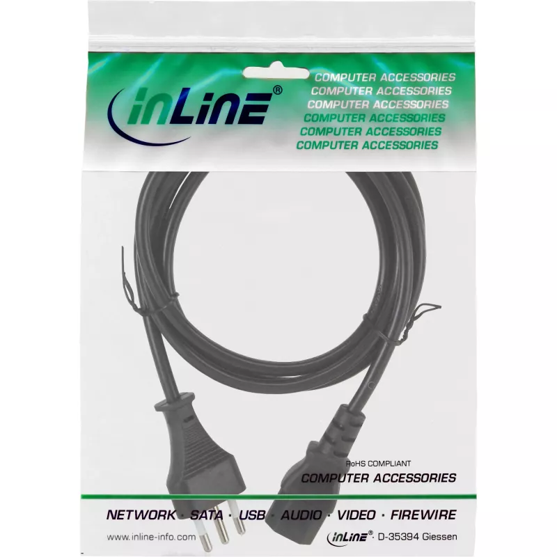 Napájací kábel InLine Taliansko (CEE 7/7) na 3‑pol IEC C13, 0,5 m, 250 V 10 A