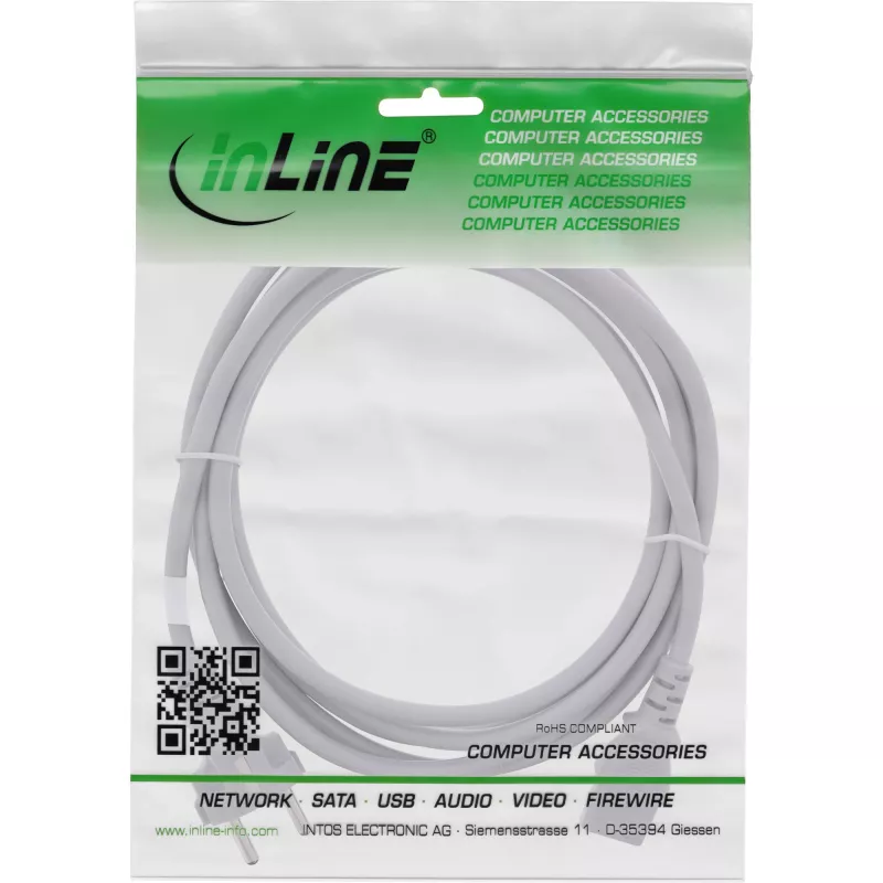 InLine napájací kábel, CEE 7/7 rovný / 3-pol IEC C13 konektor samec, sivý, 1,8 m