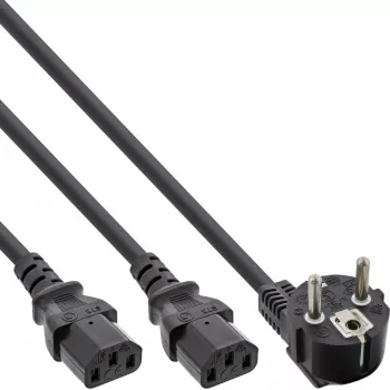 InLine Y napájací kábel 1x CEE 7/7 zahnutý / 2x 3-pol IEC C13 konektor samec, 3 m