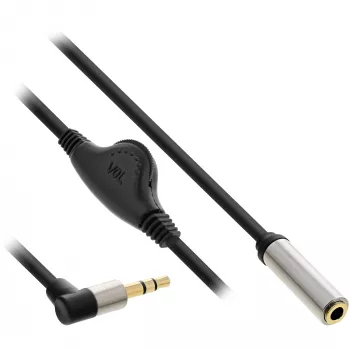 InLine tenký audio kábel 3,5 mm M zahnutý / F, s regulátorom hlasitosti 0,25 m