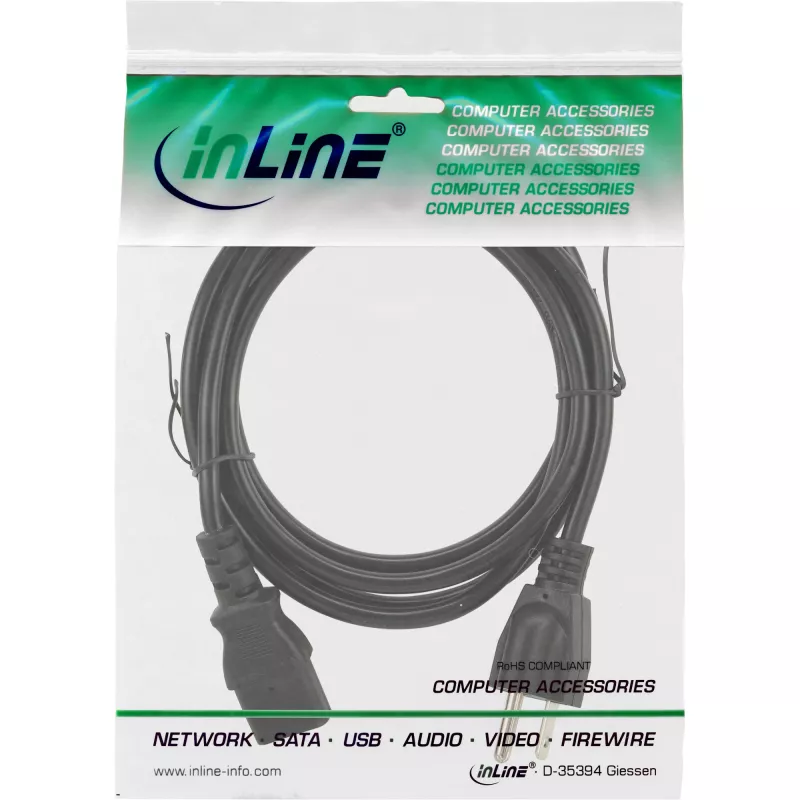 InLine napájací kábel USA konektor / 3-pol IEC C13 konektor samec, 18 AWG, 5 m