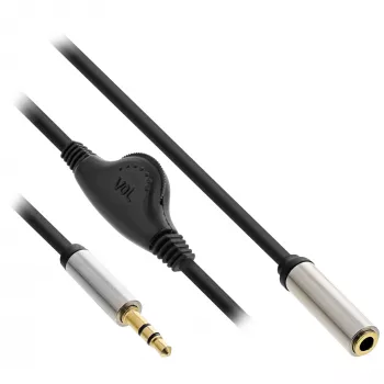 InLine tenký audio kábel 3,5 mm konektor samec / konektor samica s regulátorom hlasitosti 0,25 m