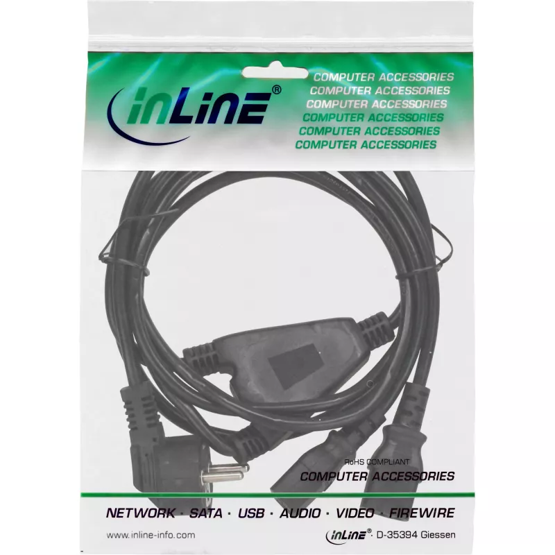 InLine Y napájací kábel 1x CEE 7/7 zahnutý / 2x 3-pol IEC C13 konektor samec, 5 m