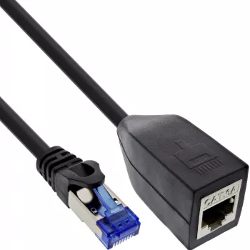 InLine RJ45 ochrana rozhrania Cat.6A S/FTP, RJ45 M/F, čierna, 0,2 m