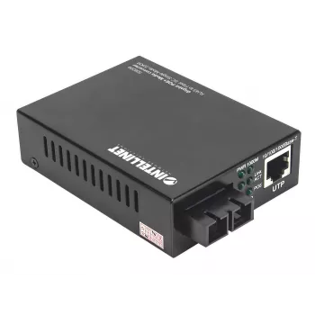 Intellinet Gigabit PoE+ mediálny konvertor, 1000Base-T RJ45 port na 1000Base-LX (SC) Singlemode, 20 km, PoE+ injektor