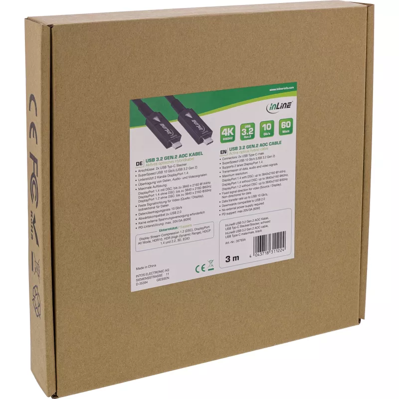 InLine USB 3.2 Gen.2 AOC kábel, USB-C konektor samec/samec, čierny, 3 m