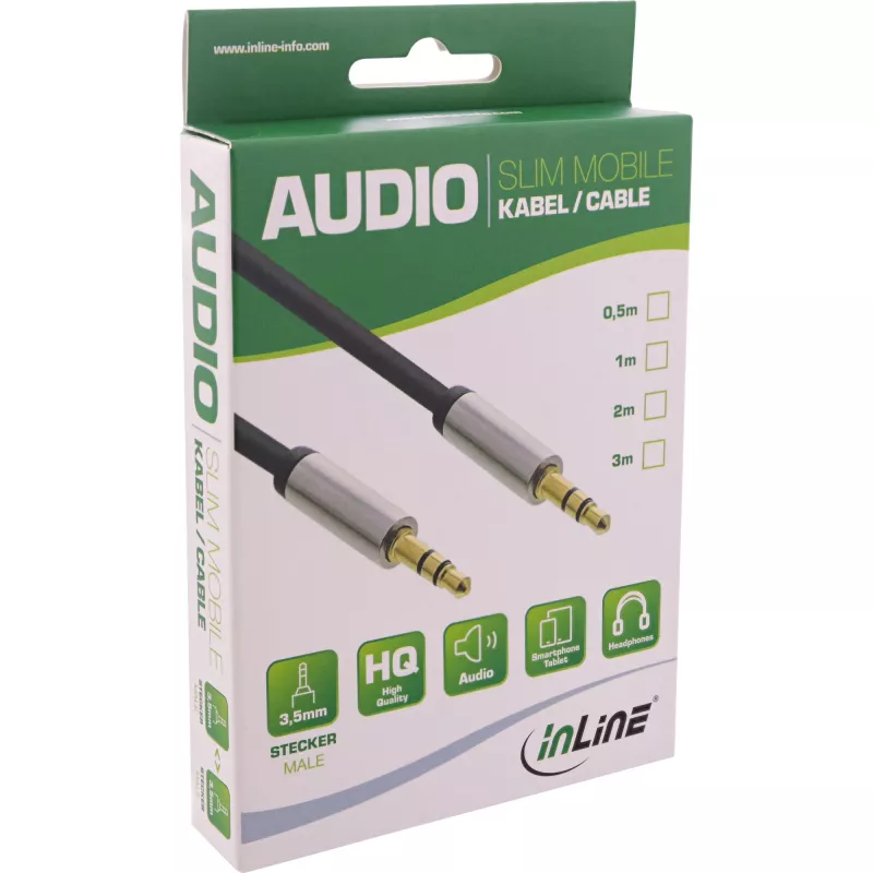 InLine tenký audio kábel 3,5 mm konektor samec / 3,5 mm konektor samec, stereo, 3 m