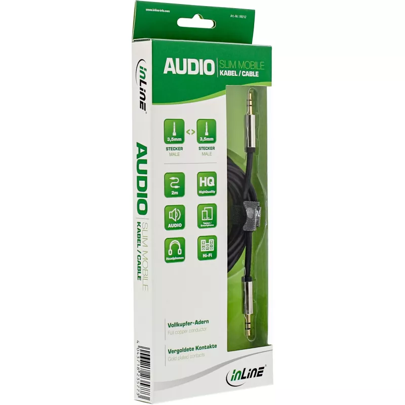 InLine tenký audio kábel 3,5 mm konektor samec / samec, stereo, 2 m