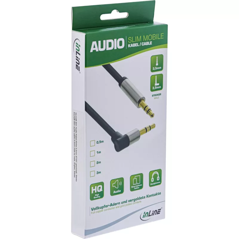 InLine tenký audio kábel 3,5 mm samec / samec zahnutý stereo 5 m