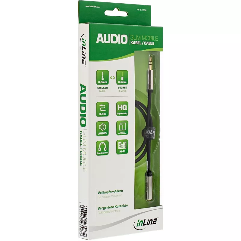 InLine tenký audiokábel 3,5 mm konektor samec / konektor samica stereo 3 m