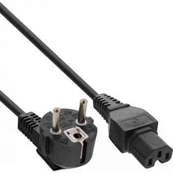 InLine napájací kábel, CEE7/7 zahnutý na C15 rovný, 3 x 1 mm², čierny, 2 m