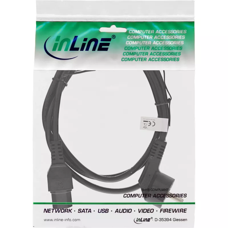 InLine napájací kábel, CEE7/7 zahnutý na C15 rovný, 3 x 1 mm², čierny, 2 m