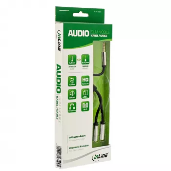 InLine tenký audio Y-kábel 3,5 mm konektor samec / 2x konektor samica 0,15 m