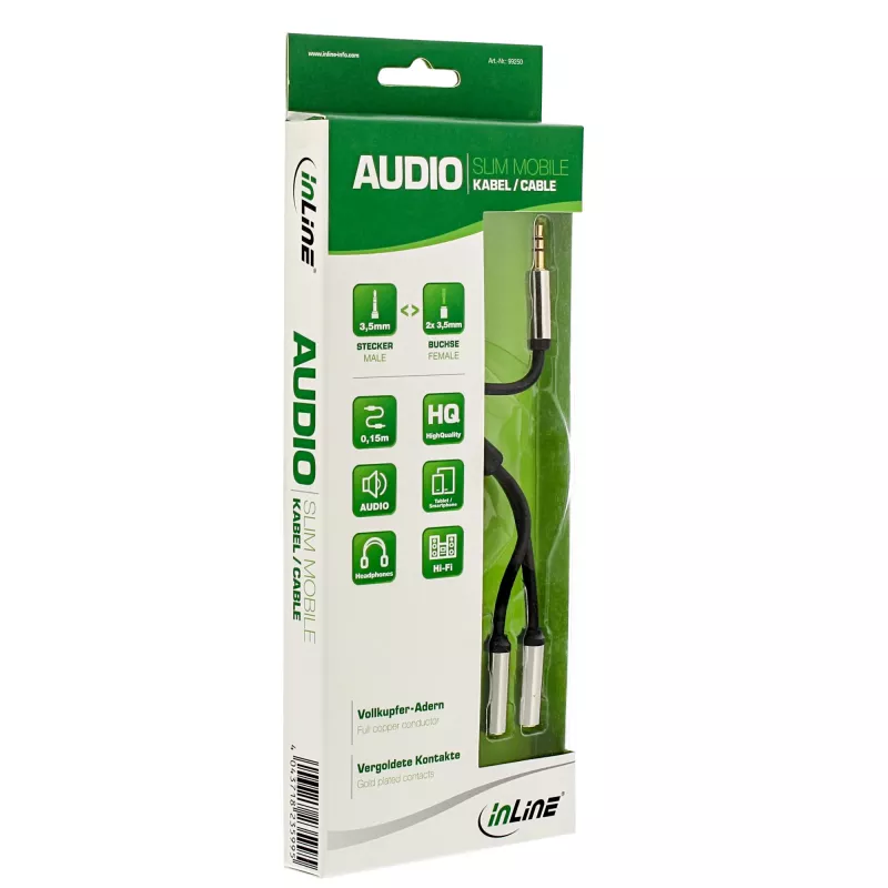 InLine tenký audio Y-kábel 3,5 mm konektor samec / 2x konektor samica 0,15 m