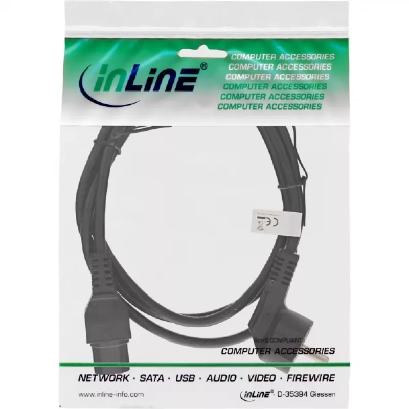 InLine napájací kábel, CEE7/7 zahnutý na C15 rovný, 3 x 1 mm², čierny, 5 m