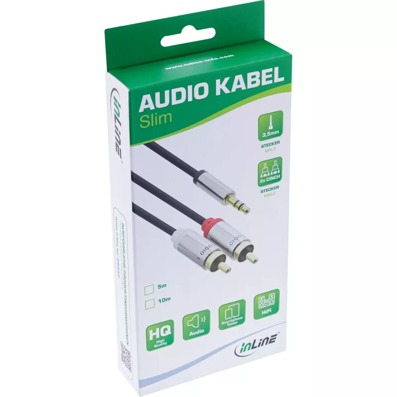 Audiokábel 3,5 mm konektor samec / 2x RCA konektor samec 5 m InLine 99245