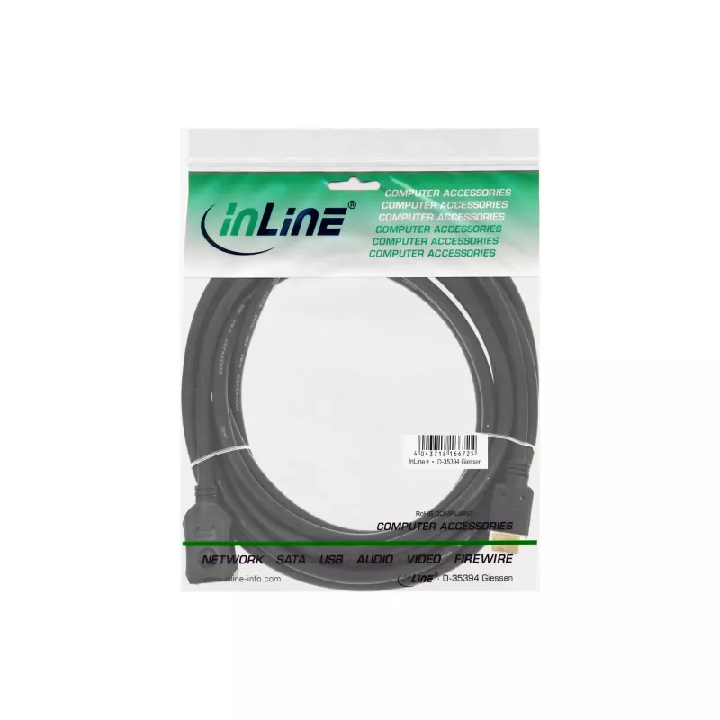 InLine HDMI kábel, High Speed HDMI kábel, M/F, čierny, pozlátené kontakty, 7,5 m