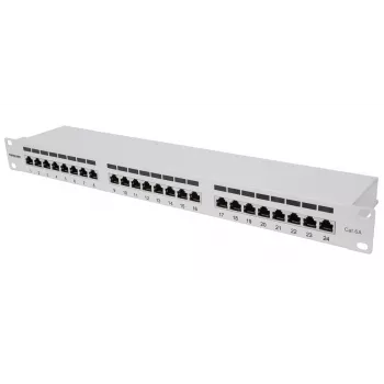 Intellinet patch panel, Cat6a, FTP, 24-port, 1U, tienený, 90° Top-Entry LSA lišty, sivá