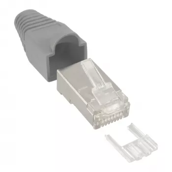 InLine crimp konektor RJ45 8P8C tienený s navliekacou pomôckou a ochranou proti zlomeniu, sivý