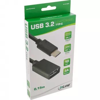 InLine USB 3.2 Gen.1x2 adaptérový kábel, USB-C konektor samec / A konektor samica, čierny, 0,15 m
