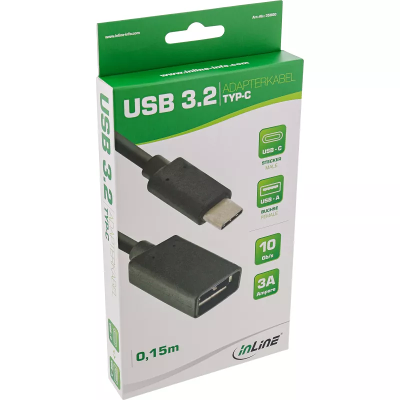 InLine USB 3.2 Gen.1x2 adaptérový kábel, USB-C konektor samec / A konektor samica, čierny, 0,15 m