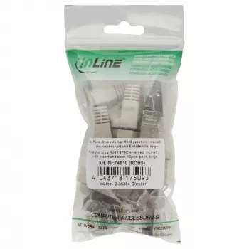 InLine crimp konektor RJ45 8P8C tienený s navliekacou pomôckou a ochranou proti zlomeniu béžový