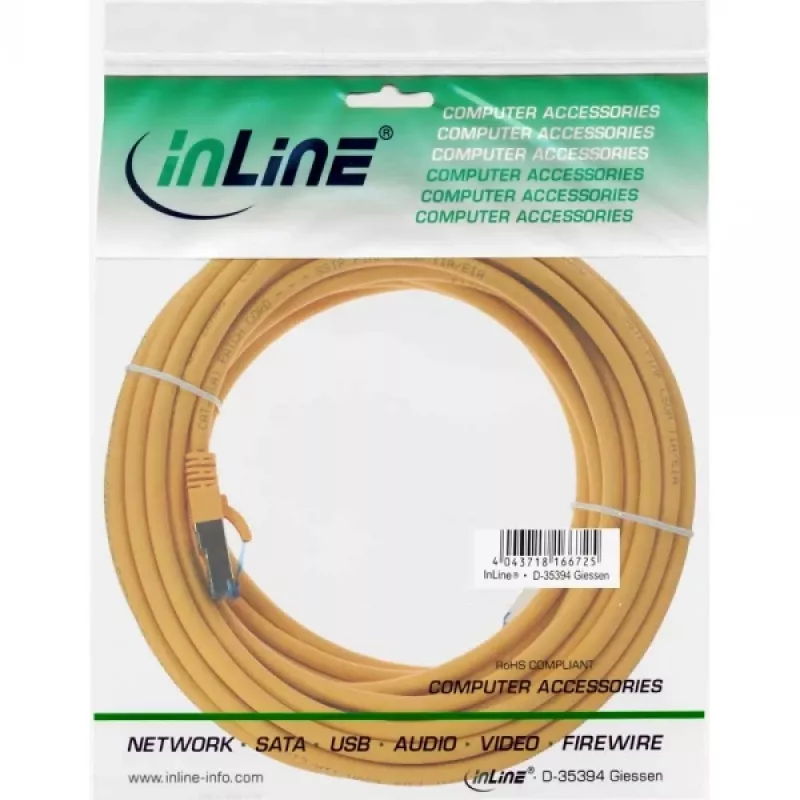 InLine patch kábel S/FTP PiMF Cat.6A bezhalogénový 500 MHz žltý 7,5 m