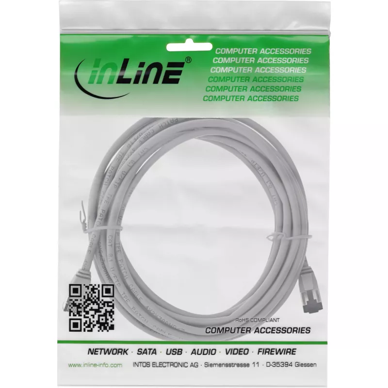 InLine patch kábel tenký, U/FTP, Cat.8.1, TPE bez halogénov, sivý 5 m